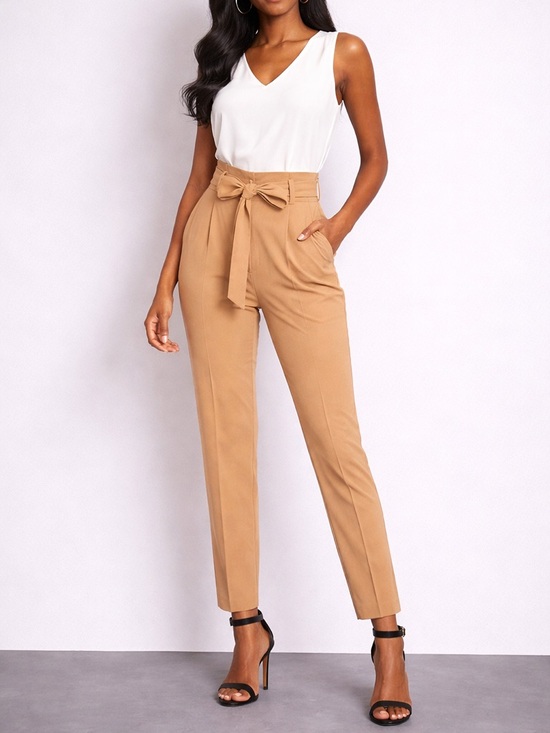 Express Pants - EXPRESS High-Waist Tie-Belt Paperbag Pants in Camel